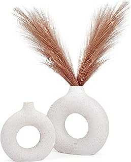 Belle Vous 2 Pack of Off-White Ceramic Donut Vases - Set of 2 Modern Boho Vases for Flowers/Pampas Grass - Rustic Home Decor Accessories for Living Room, Office, Table, Bedroom & Wedding/Party