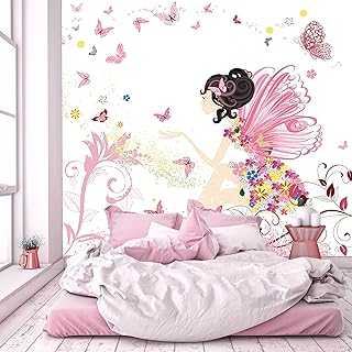 murimage Photo Wallpaper Fairy Child 274 x 254 cm Including Paste Wall Mural Kids Nursery flowers butterflies girls pink children´s room