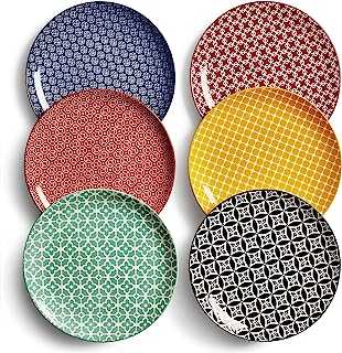 DOWAN 8.5 Inch Ceramic Dinner Plates, Porcelain Pasta Salad Plate Set, Colorful Serving Dishes for Thanksgiving & Christmas - Set of 6, Vibrant Colors