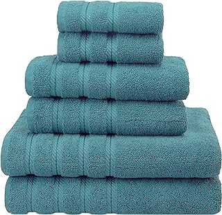 American Soft Linen 100% Turkish Carde Cotton 6 Piece Towel Set, 560 GSM Towels for Bathroom, Super Soft 2 Bath Towels 2 Hand Towels 2 Washcloths, Teal