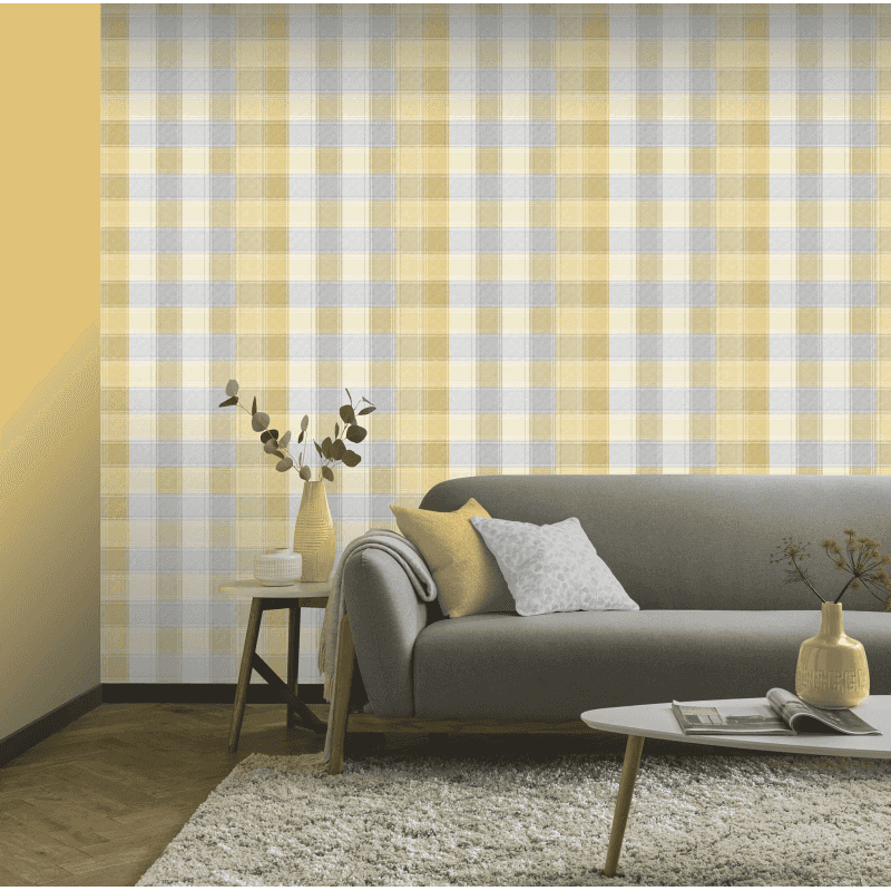 Country Yellow Check Wallpaper