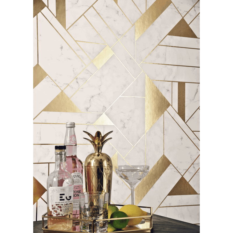 Islington Marble & Metallic Gold Geometric Wallpaper