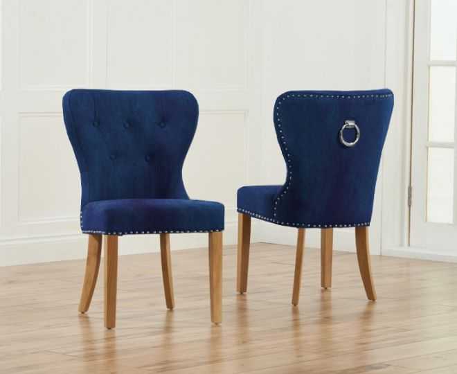 Kalim Plush Studded Chair (Pair) (Chair Colour: Blue)