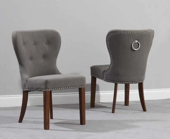 Kalim Plush Studded Chair (Pair) (Chair Colour: Dark wood Grey)