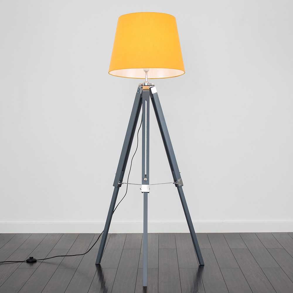 Clipper Grey and Chrome Tripod Floor Lamp with XL Mustard Aspen Shade