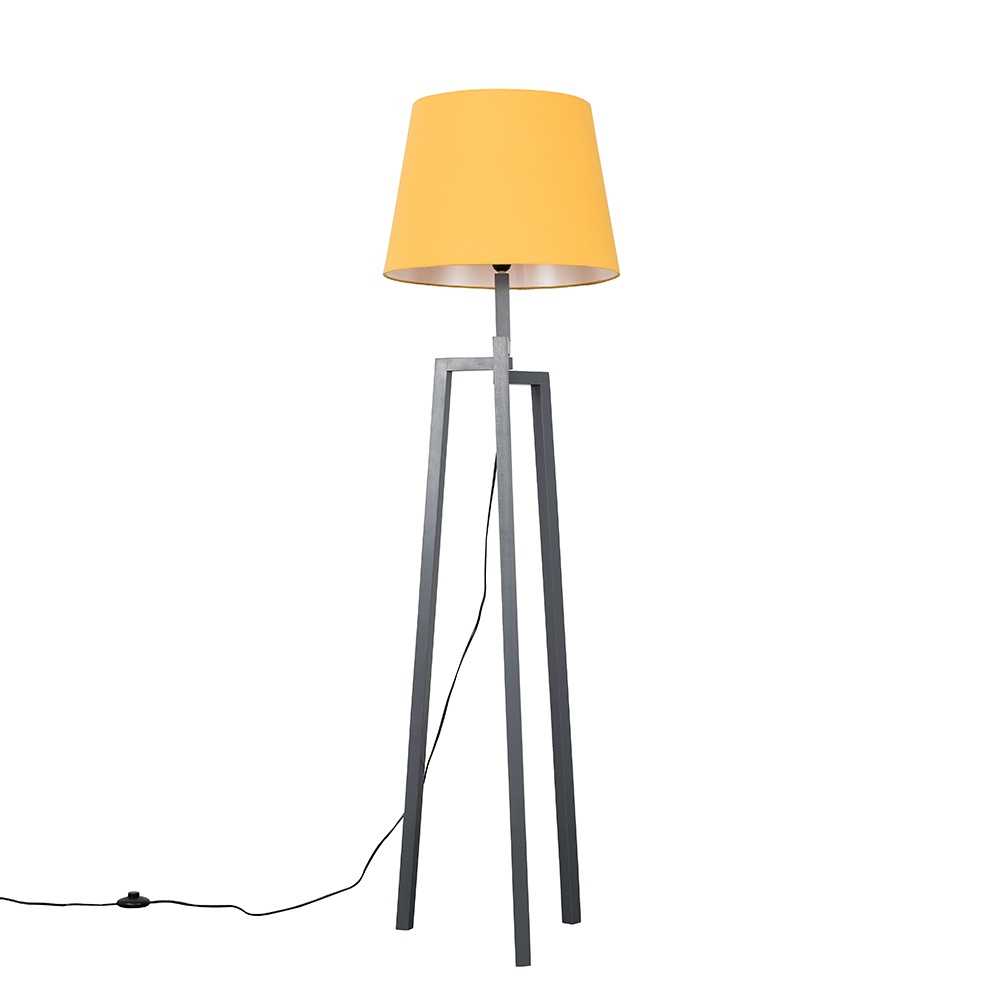 Augustus Grey Wood Tripod Floor Lamp with XL Mustard Aspen Shade
