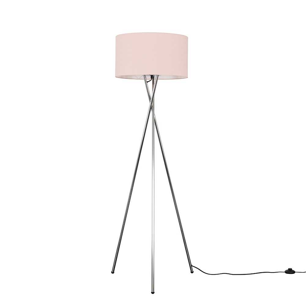 Camden Chrome Tripod Floor Lamp with XL Dusty Pink Reni Shade
