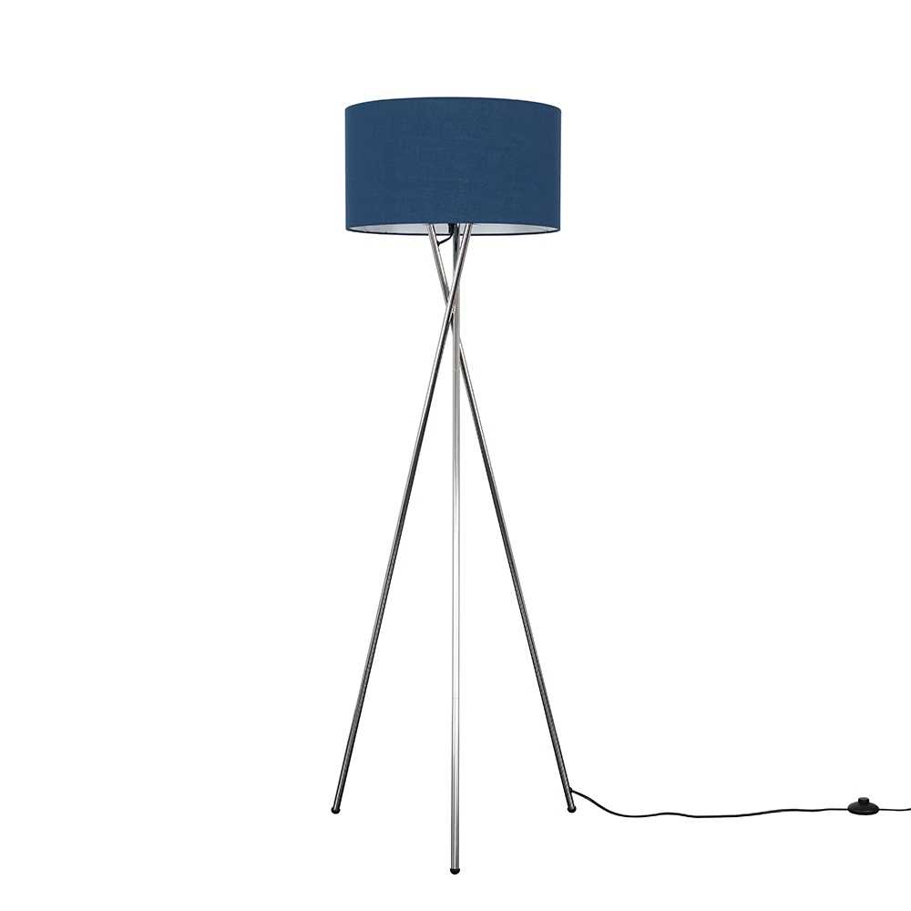 Camden Chrome Tripod Floor Lamp with XL Navy Blue Reni Shade