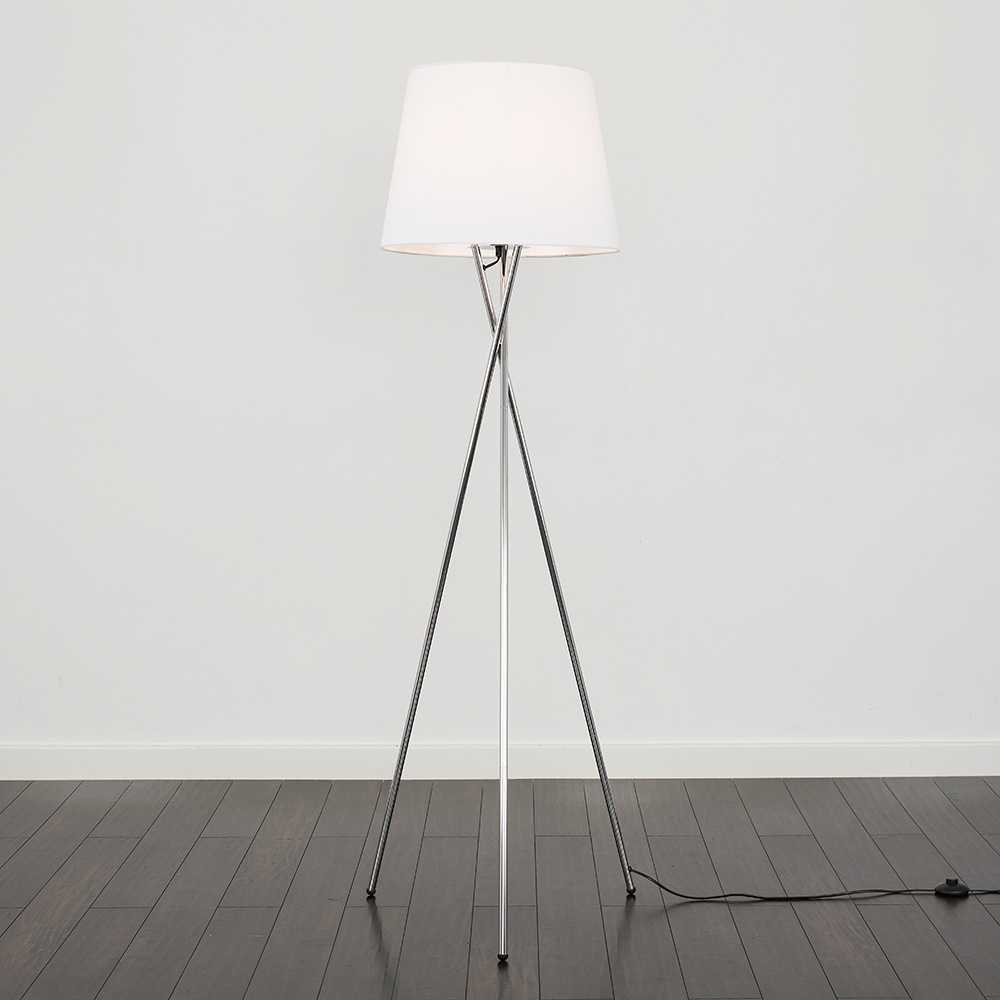 Camden Chrome Tripod Floor Lamp with XL White Aspen Shade