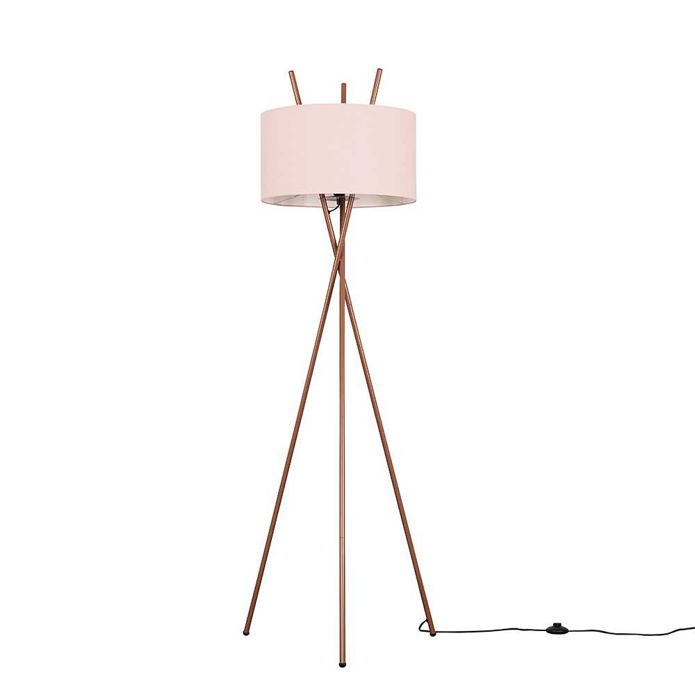 Crawford Copper Tripod Floor Lamp with XL Dusty Pink Reni Shade