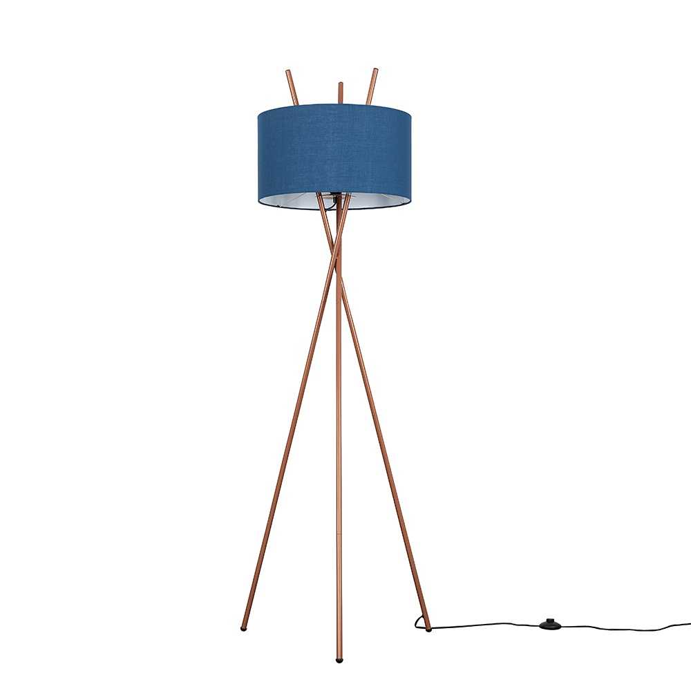 Crawford Copper Tripod Floor Lamp with XL Navy Blue Reni Shade