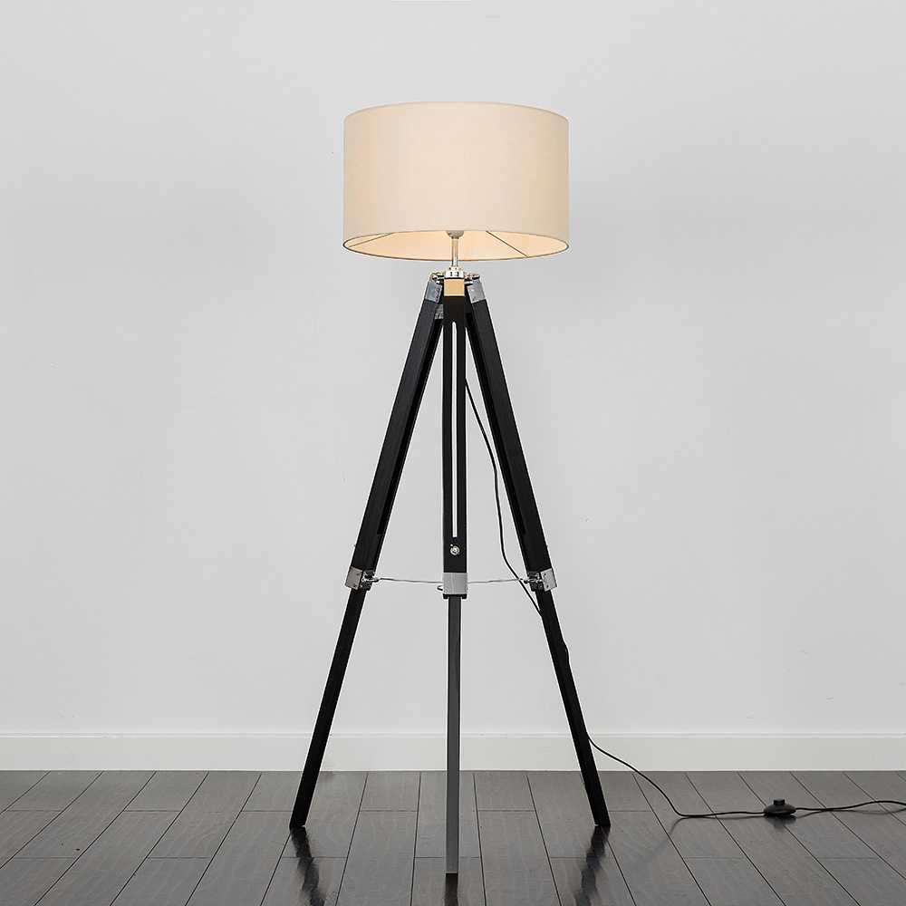Clipper Black Wood Floor Lamp with XL Mink Reni Shade