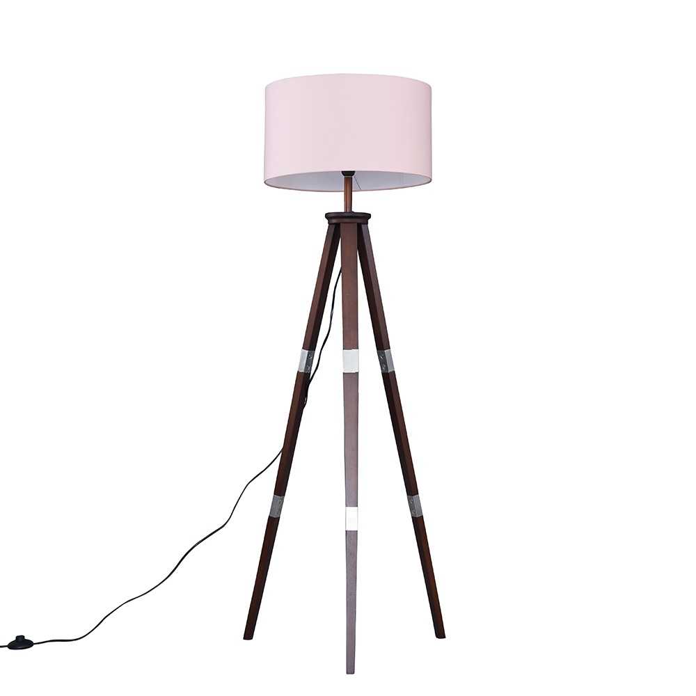 Willow Dark Wood Tripod Floor Lamp with XL Pink Reni Shade