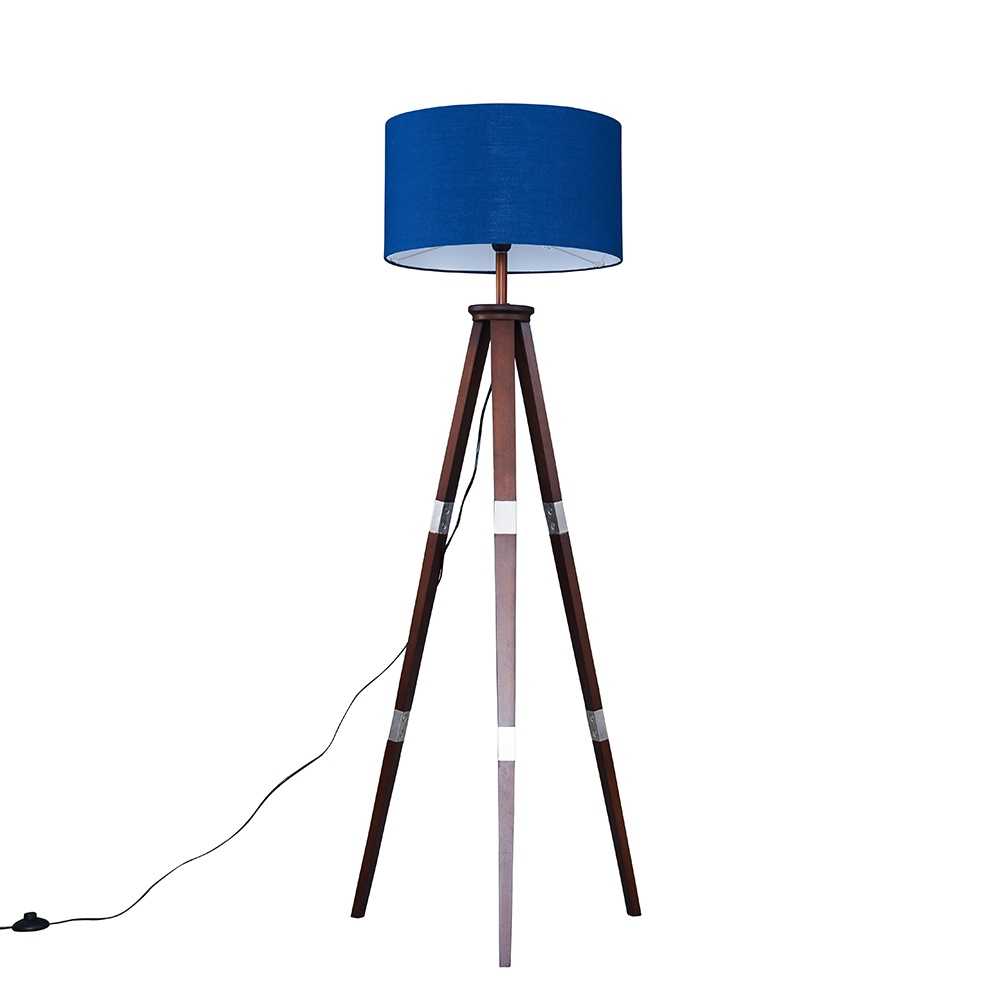 Willow Dark Wood Tripod Floor Lamp with XL Navy Blue Reni Shade